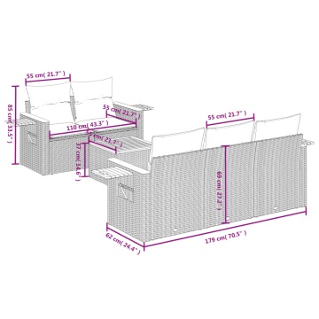 Set mobilier grădină cu perne, 6 piese, gri, poliratan - Img 3