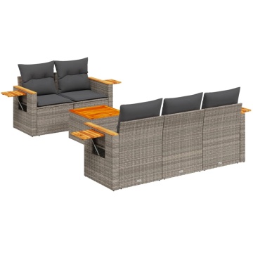 Set mobilier grădină cu perne, 6 piese, gri, poliratan - Img 2
