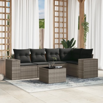 Set mobilier grădină cu perne, 6 piese, gri, poliratan - Img 1