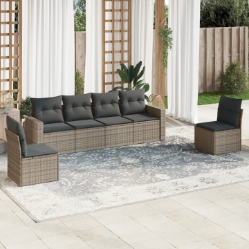 Set mobilier grădină cu perne, 6 piese, gri, poliratan - Img 1