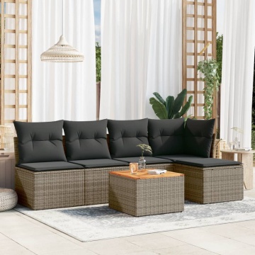 Set mobilier grădină cu perne, 6 piese, gri, poliratan - Img 1