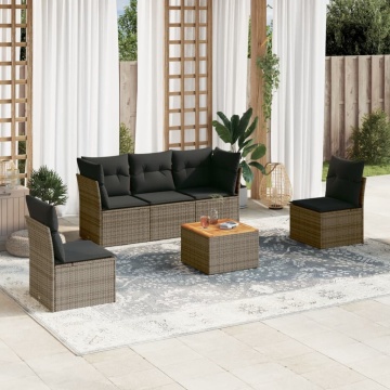 Set mobilier grădină cu perne, 6 piese, gri, poliratan - Img 1