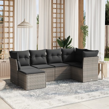 Set mobilier grădină cu perne, 6 piese, gri, poliratan - Img 1