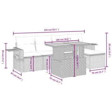 Set mobilier grădină cu perne, 6 piese, gri, poliratan - Img 3