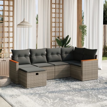 Set mobilier grădină cu perne, 6 piese, gri, poliratan - Img 1