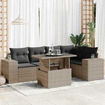 Set mobilier grădină cu perne, 6 piese, gri, poliratan - Img 1