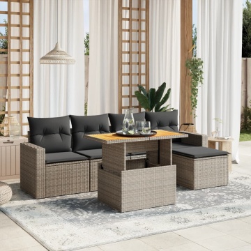 Set mobilier grădină cu perne, 6 piese, gri, poliratan - Img 1