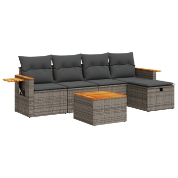 Set mobilier grădină cu perne, 6 piese, gri, poliratan - Img 2