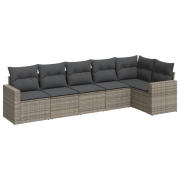 Set mobilier grădină cu perne, 6 piese, gri, poliratan - Img 2