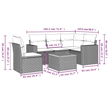 Set mobilier grădină cu perne, 6 piese, gri, poliratan - Img 3