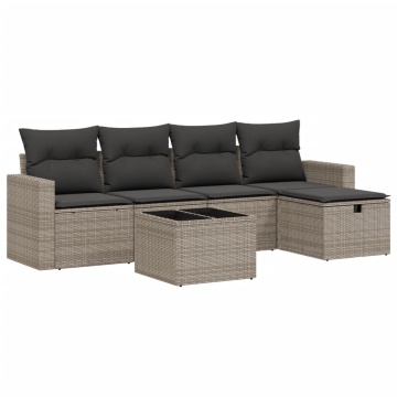 Set mobilier grădină cu perne, 6 piese, gri, poliratan - Img 2