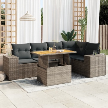 Set mobilier grădină cu perne, 6 piese, gri, poliratan - Img 1