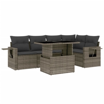 Set mobilier grădină cu perne, 6 piese, gri, poliratan - Img 2
