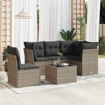 Set mobilier grădină cu perne, 6 piese, gri, poliratan - Img 1