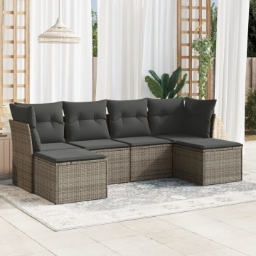 Set mobilier grădină cu perne, 6 piese, gri, poliratan - Img 1
