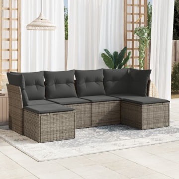 Set mobilier grădină cu perne, 6 piese, gri, poliratan - Img 1