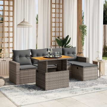 Set mobilier grădină cu perne, 6 piese, gri, poliratan - Img 1