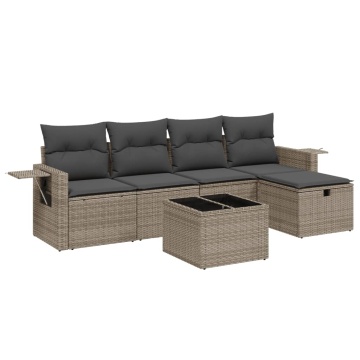 Set mobilier grădină cu perne, 6 piese, gri, poliratan - Img 2