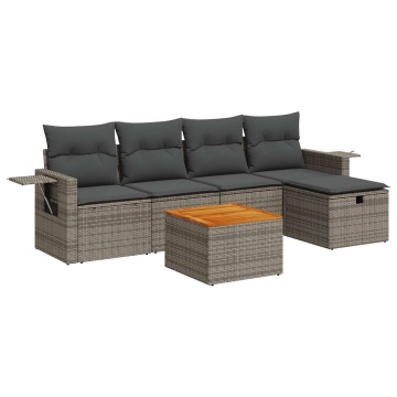 Set mobilier grădină cu perne, 6 piese, gri, poliratan - Img 2