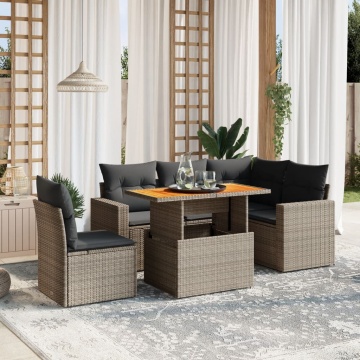 Set mobilier grădină cu perne, 6 piese, gri, poliratan - Img 1