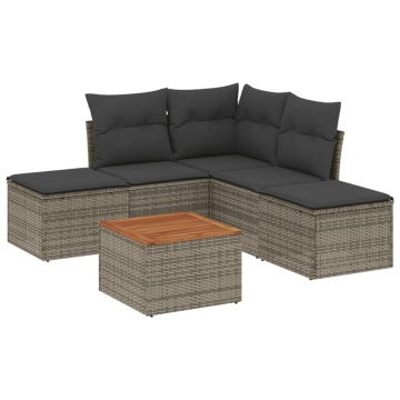 Set mobilier grădină cu perne, 6 piese, gri, poliratan - Img 2