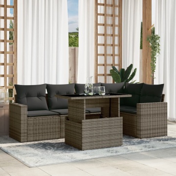 Set mobilier grădină cu perne, 6 piese, gri, poliratan - Img 1