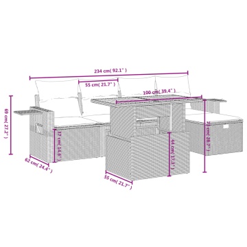Set mobilier grădină cu perne, 6 piese, gri, poliratan - Img 4