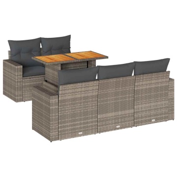 Set mobilier grădină cu perne, 6 piese, gri, poliratan - Img 2