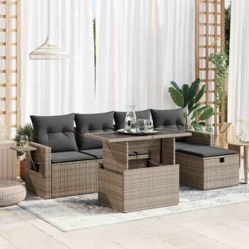 Set mobilier grădină cu perne, 6 piese, gri, poliratan - Img 1