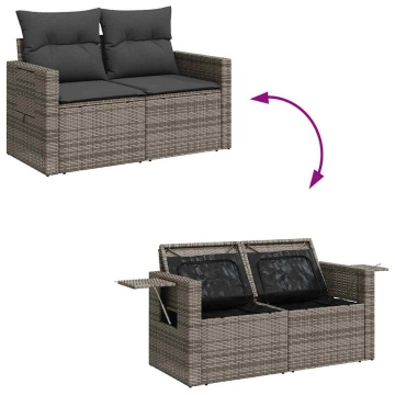 Set mobilier grădină cu perne, 6 piese, gri, poliratan - Img 6