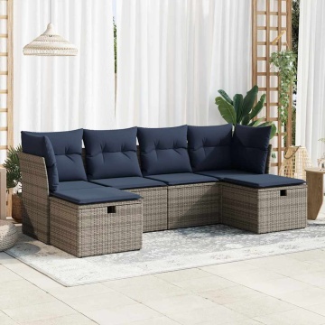 Set mobilier grădină cu perne, 6 piese, gri, poliratan - Img 1