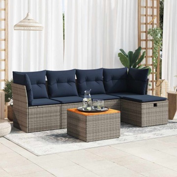 Set mobilier grădină cu perne, 6 piese, gri, poliratan - Img 1