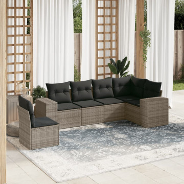 Set mobilier grădină cu perne, 6 piese, gri, poliratan - Img 1