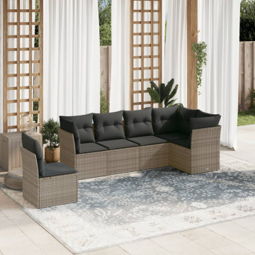 Set mobilier grădină cu perne, 6 piese, gri, poliratan - Img 1
