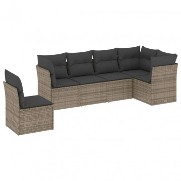 Set mobilier grădină cu perne, 6 piese, gri, poliratan - Img 2