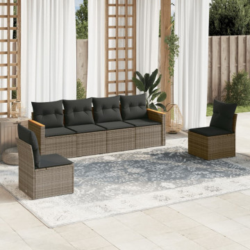 Set mobilier grădină cu perne, 6 piese, gri, poliratan - Img 1