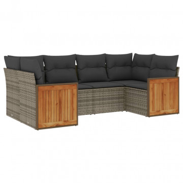 Set mobilier grădină cu perne, 6 piese, gri, poliratan - Img 2