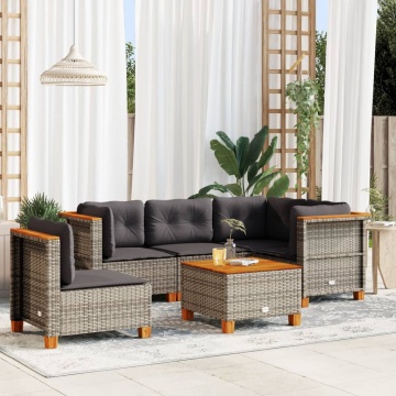 Set mobilier grădină cu perne, 6 piese, gri, poliratan - Img 1