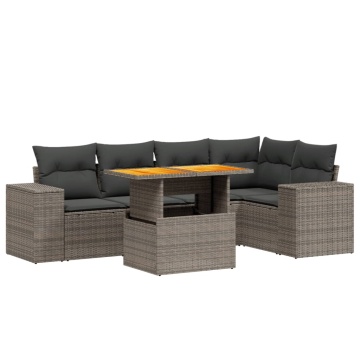 Set mobilier grădină cu perne, 6 piese, gri, poliratan - Img 2