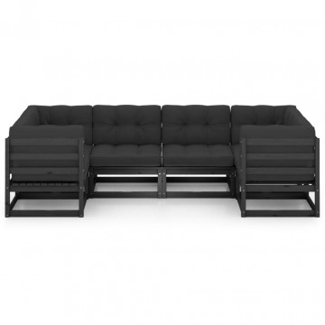 Set mobilier grădină cu perne, 6 piese, negru, lemn masiv pin - Img 3