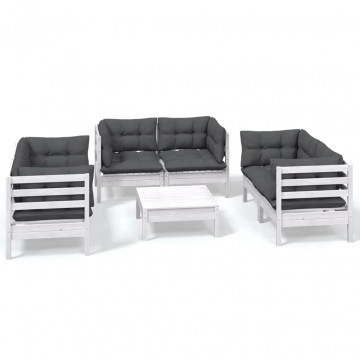 Set mobilier grădină cu perne, 7 piese, lemn masiv de pin - Img 2