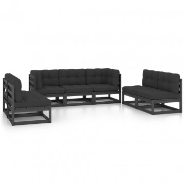 Set mobilier grădină cu perne, 7 piese, lemn masiv pin - Img 2