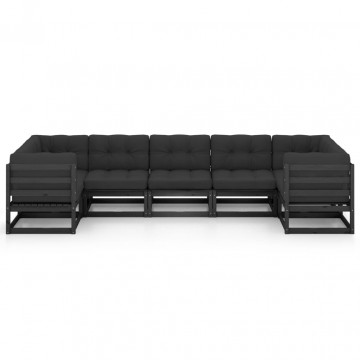 Set mobilier grădină cu perne, 7 piese, negru, lemn masiv pin - Img 3