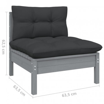 Set mobilier grădină cu perne, 8 piese, gri, lemn masiv pin - Img 5