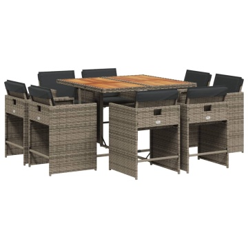 Set mobilier grădină cu perne, 9 piese, gri, poliratan - Img 2