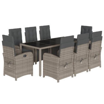Set mobilier grădină cu perne, 9 piese, gri, poliratan - Img 2