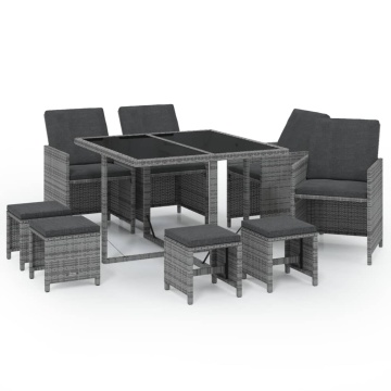 Set mobilier grădină cu perne, 9 piese, gri, poliratan - Img 2