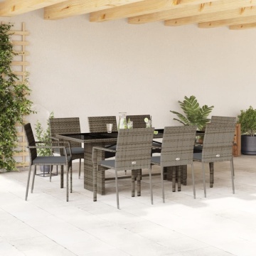 Set mobilier grădină cu perne, 9 piese, gri, poliratan - Img 1
