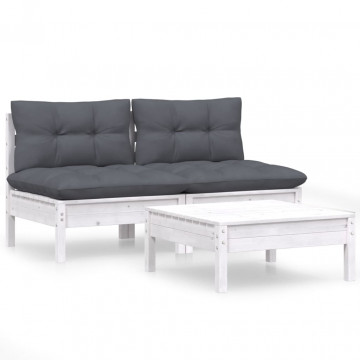Set mobilier grădină cu perne, antracit, 3 piese, lemn de pin - Img 2