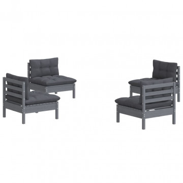 Set mobilier grădină cu perne antracit, 4 piese, lemn de pin - Img 3